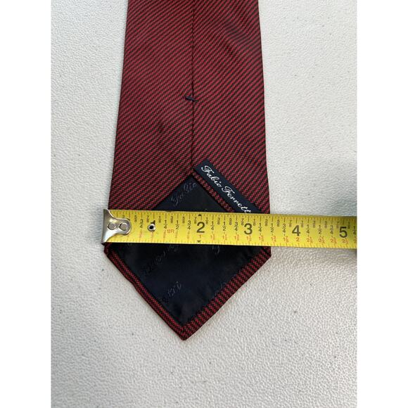 Fabio Ferretti Red and Black Striped Pattern 100% Silk Designer Tie - Picture 7 of 7